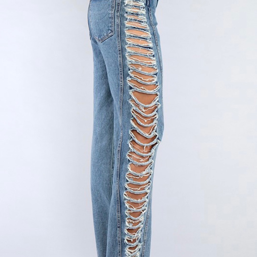 Side Rip Denim Jeans - Picture 3 of 5